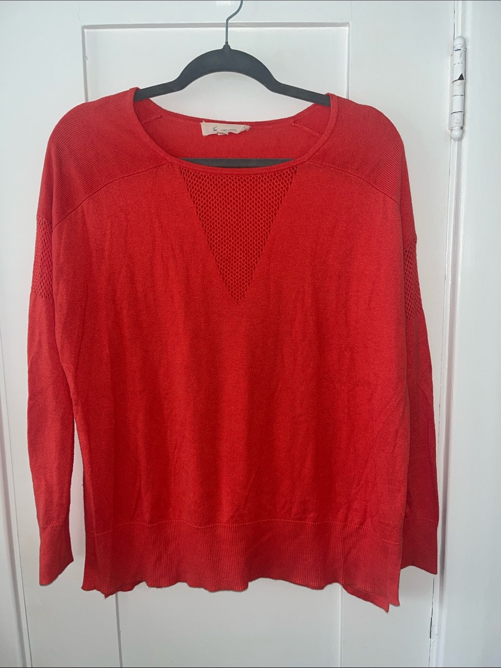Vince Camuto Red Crewneck Sweater with Mesh V-Inset
